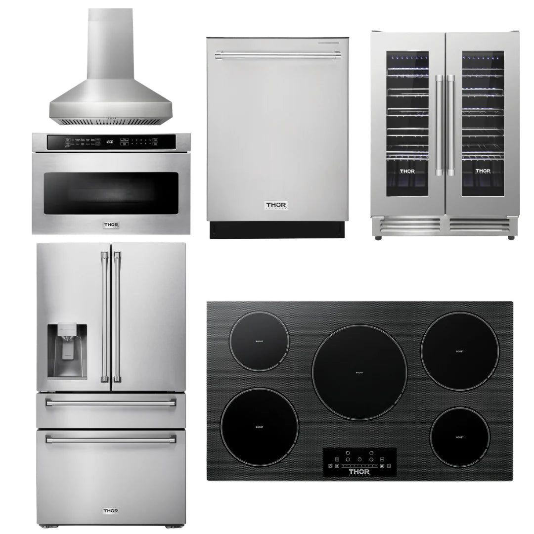 36 Induction Cooktop, Range Hood, Microwave, Refrigerator, Dishwasher, Wine Cooler H2968
