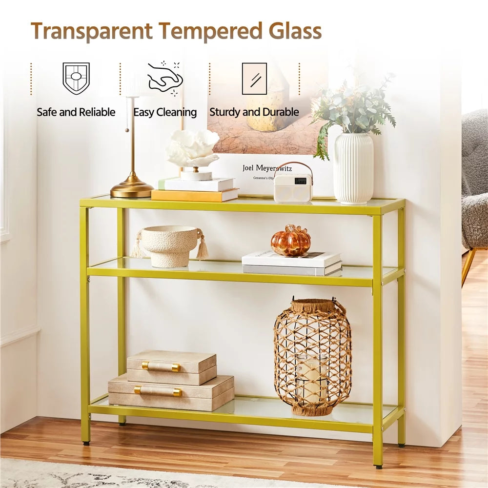 Modern Tempered Glass Console Table with Metal Frame A13581
