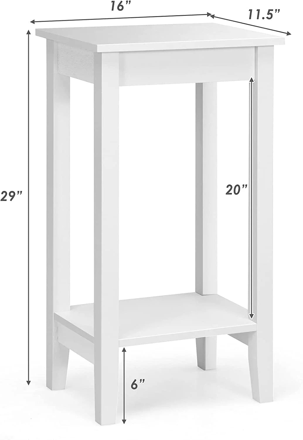 2-Tier End Table with Shelf and Wooden Legs, White R81983