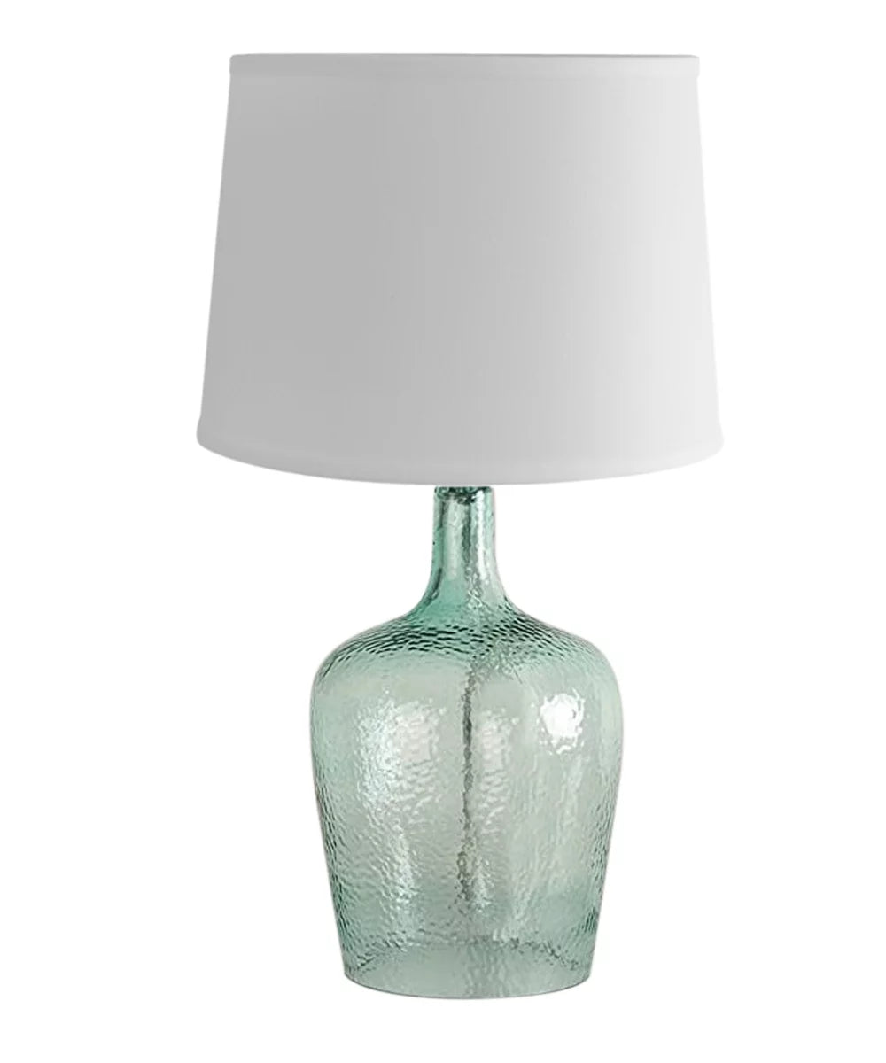 19" Hand-Blown Aqua Green Sea Glass Table Lamp with White Linen Drum Shade E8401