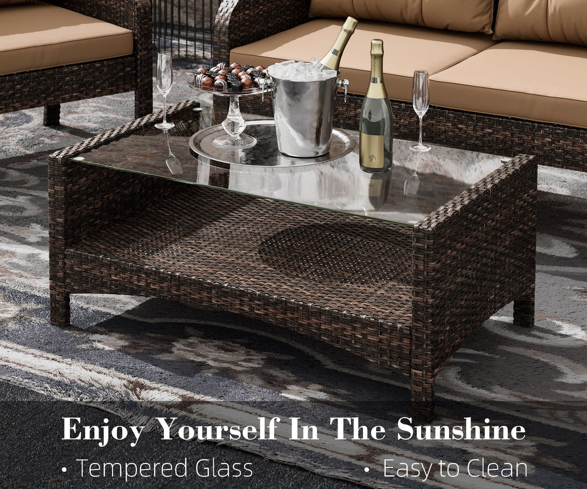 4-Piece Outdoor Rattan Wicker Sofa Set with Cushions & Coffee Table H583629