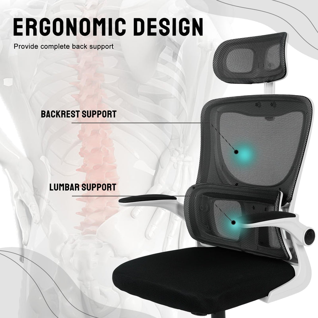 White Mesh Ergonomic Office Chair with Headrest O372