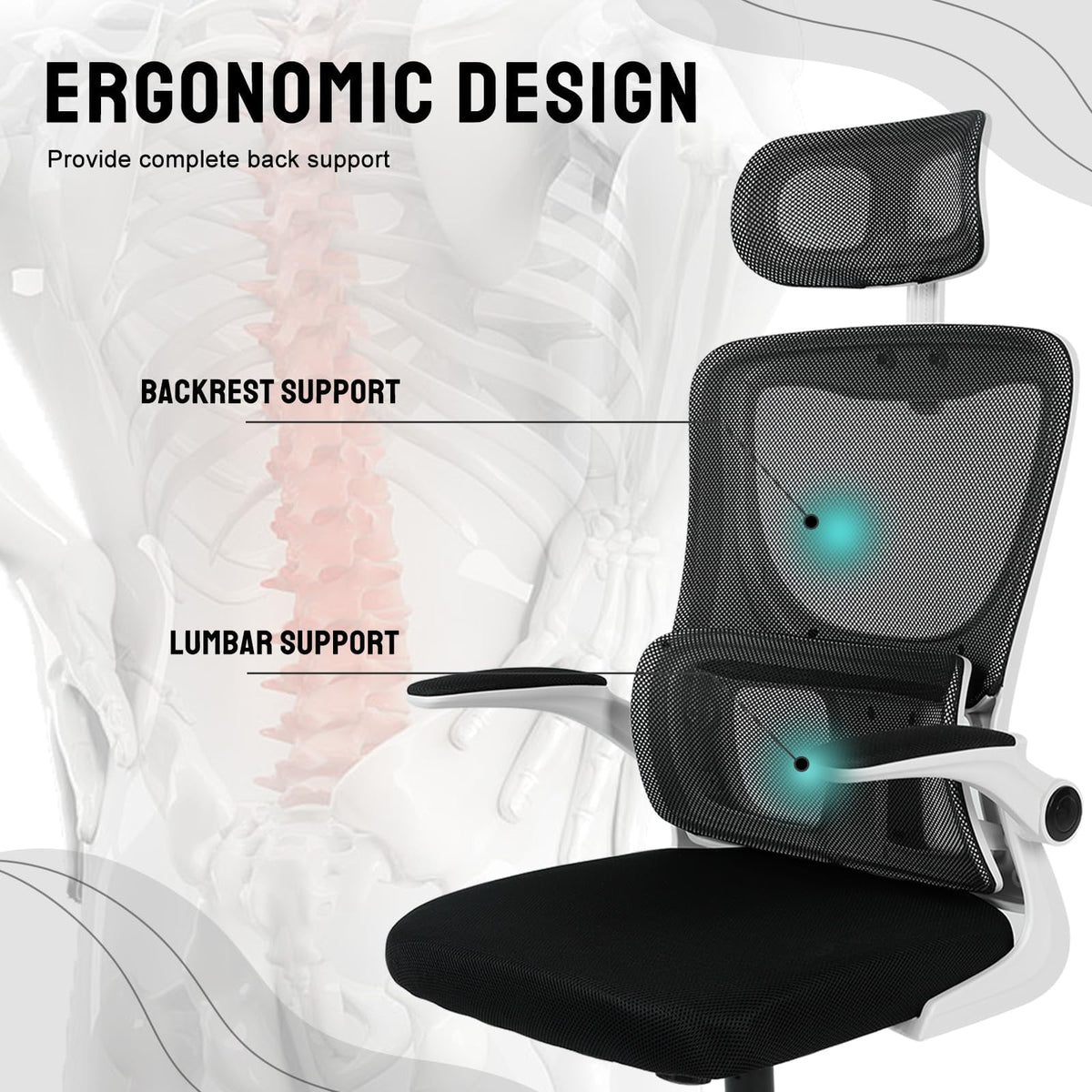 White Mesh Ergonomic Office Chair with Headrest O372