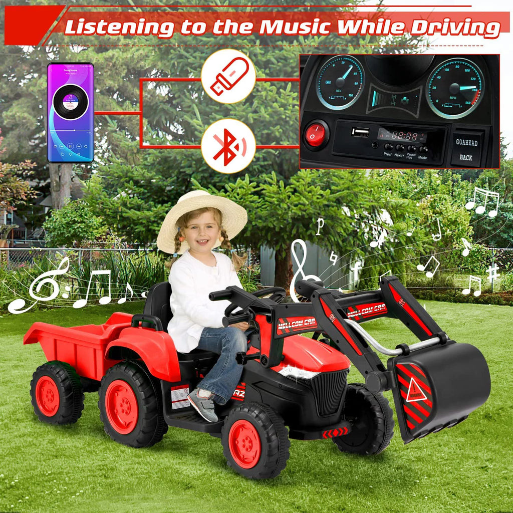 12 V Battery Powered Ride on Bulldozer with Trailer, Front Loader Bucket, Green K4047