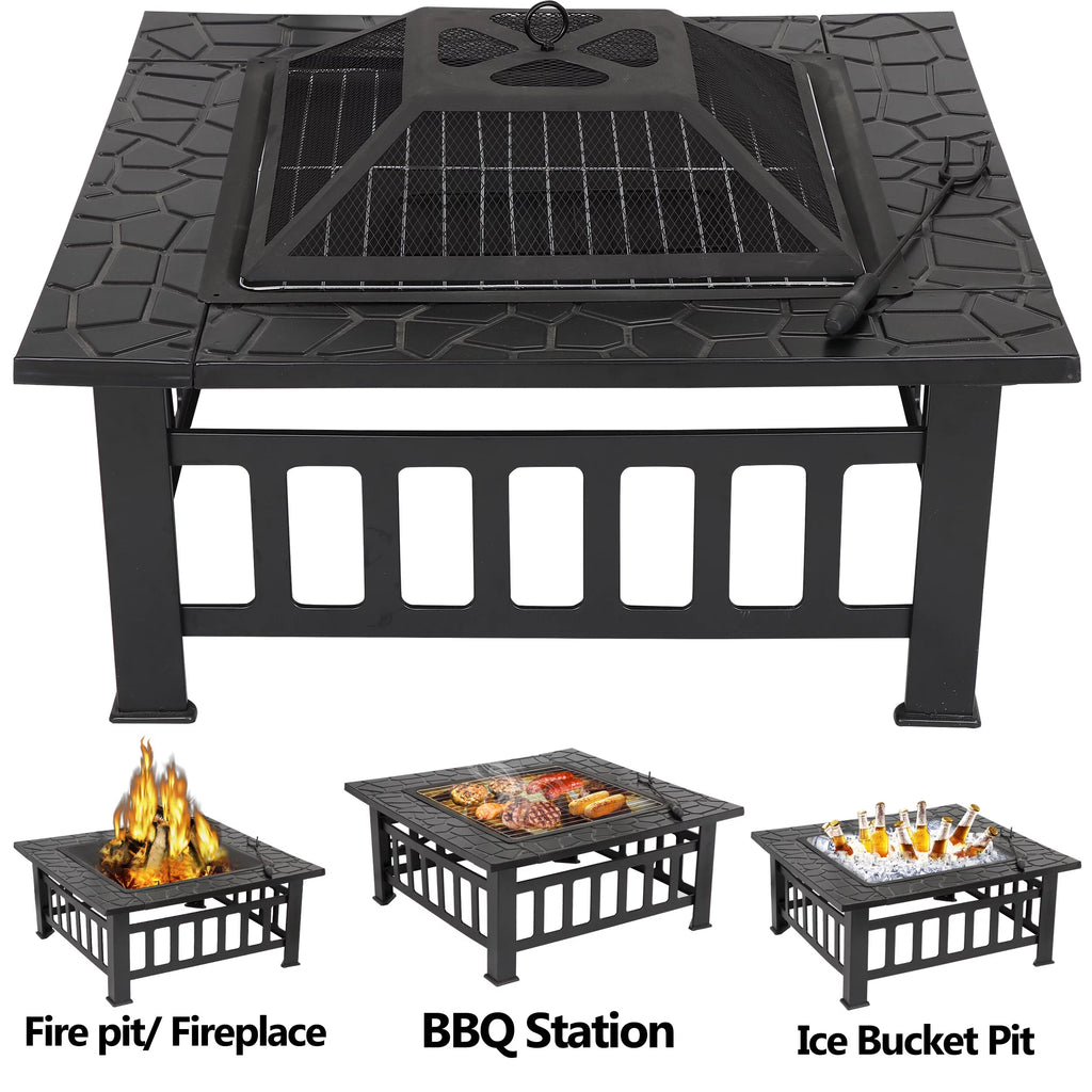 32 Outdoor Wood Burning Fire Pit Square Metal Stove B769