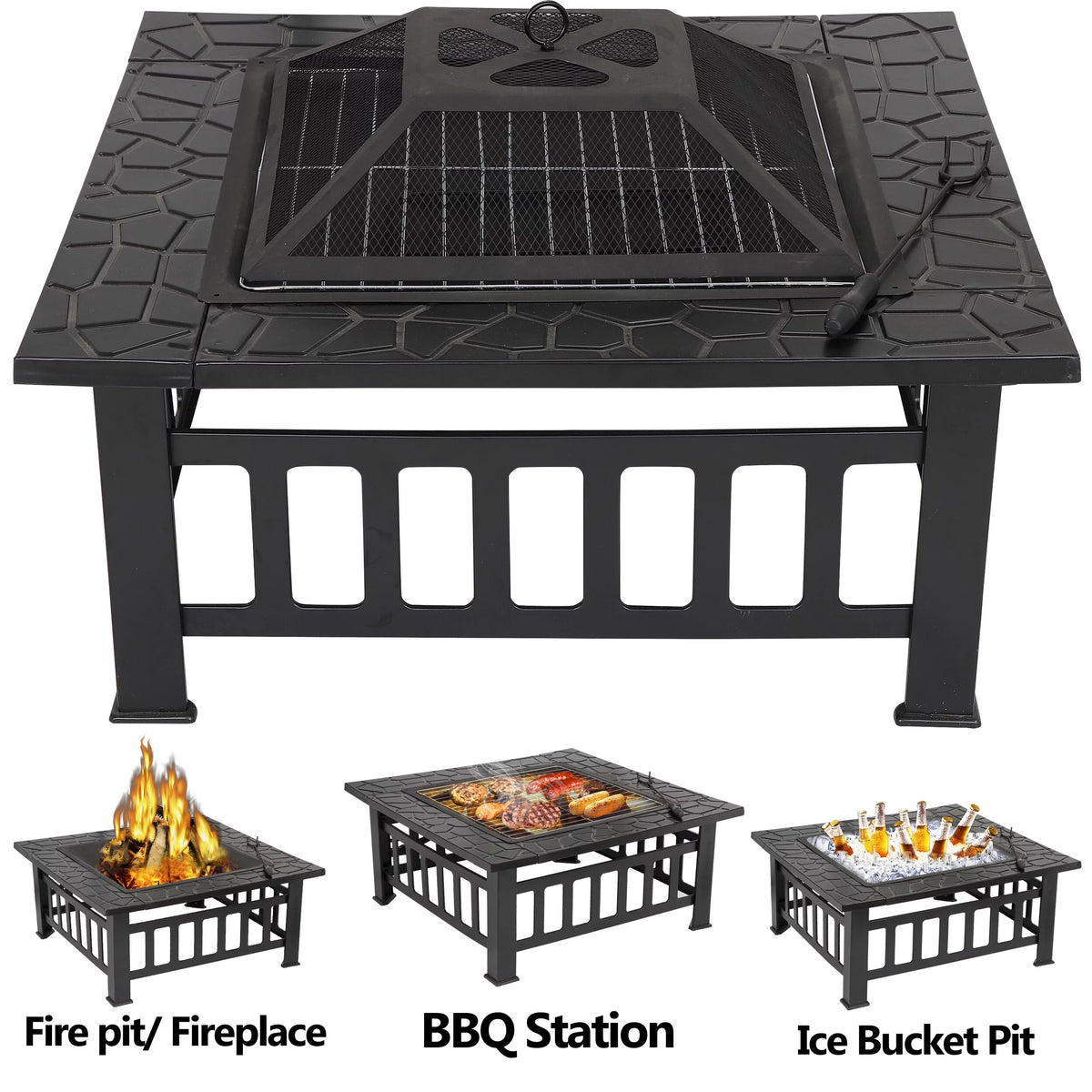 32 Outdoor Wood Burning Fire Pit Square Metal Stove B769