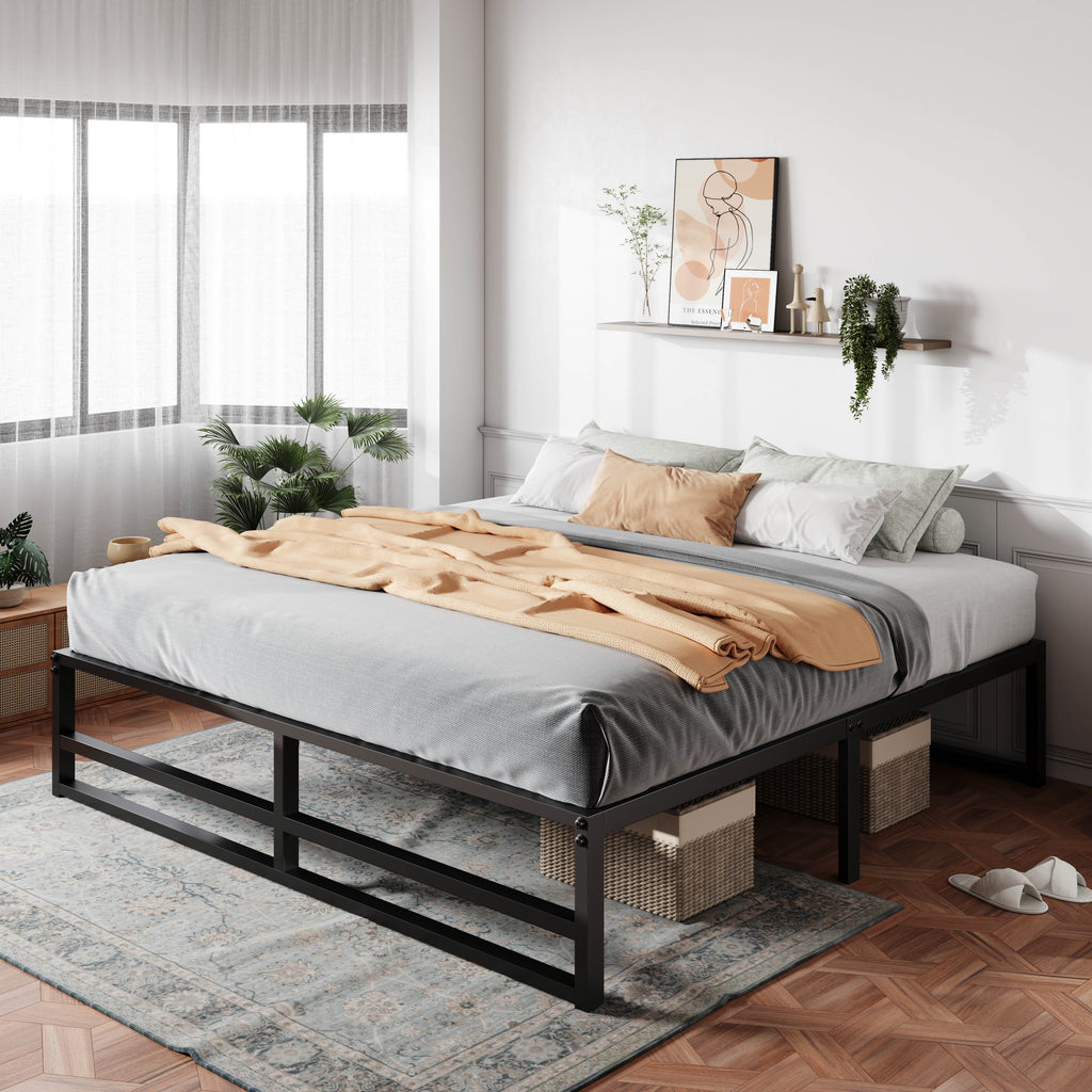 Queen Size Metal Platform Bed Frame with Storage Space H33322
