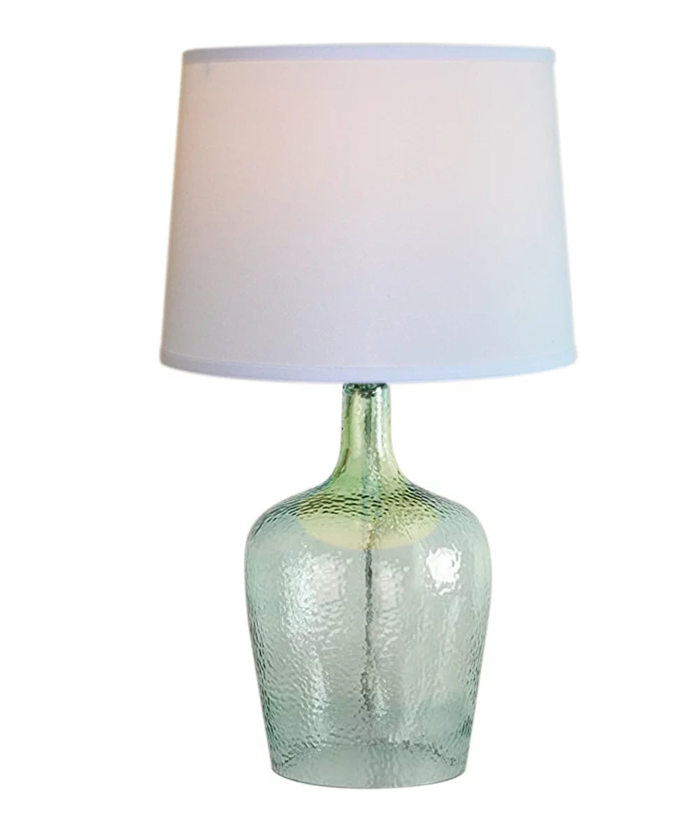 19" Hand-Blown Aqua Green Sea Glass Table Lamp with White Linen Drum Shade E8401