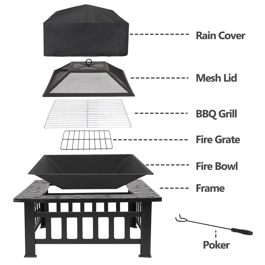 32 Outdoor Wood Burning Fire Pit Square Metal Stove B769