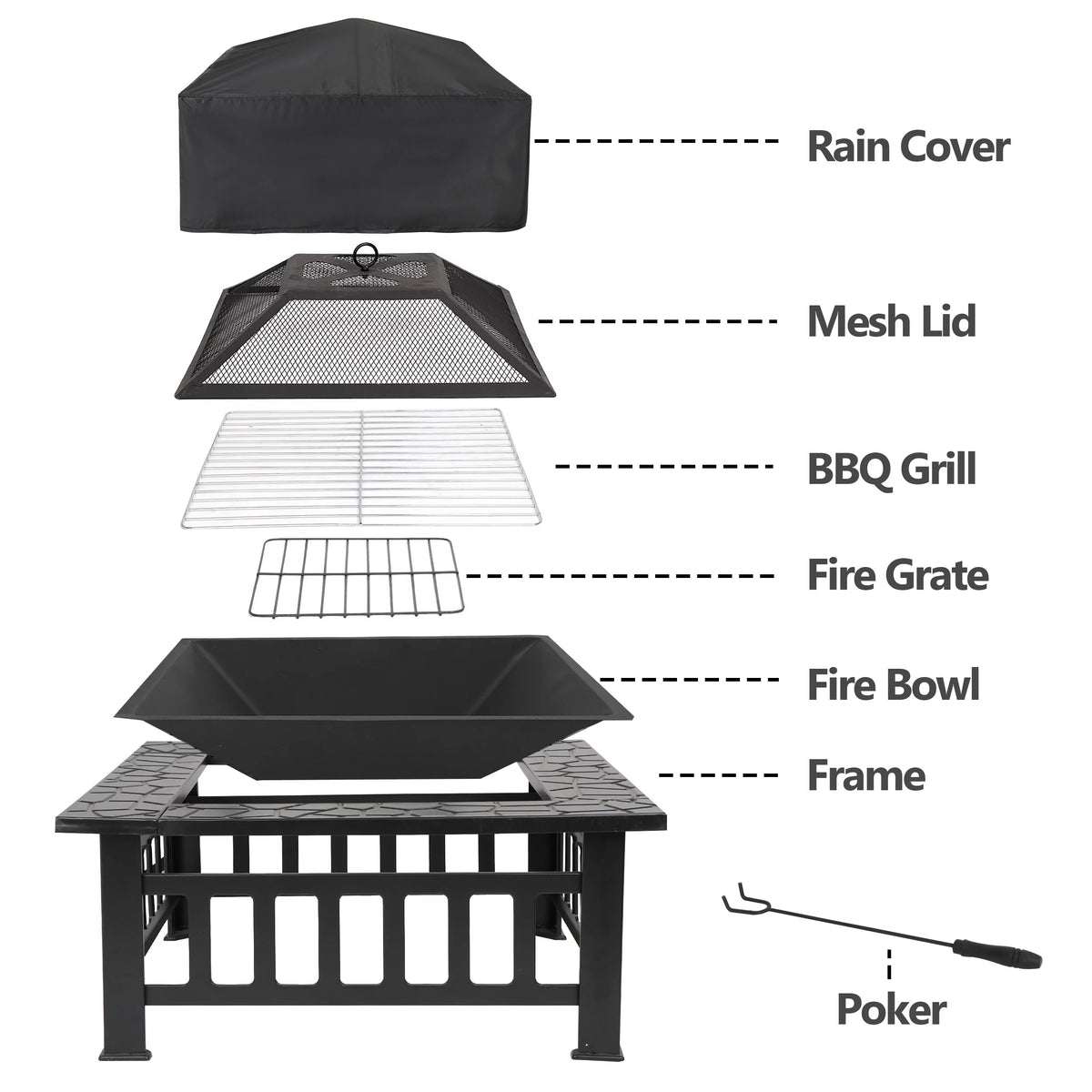 32 Outdoor Wood Burning Fire Pit Square Metal Stove B769