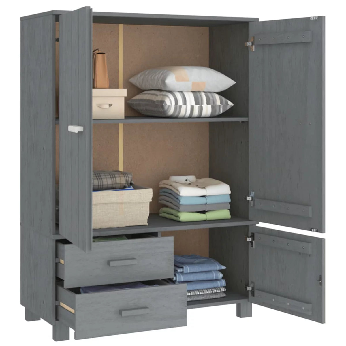 Dark Gray Solid Wood Pine Wardrobe W386834