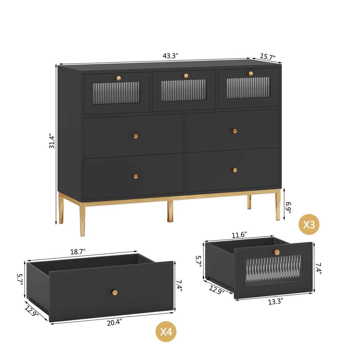 White 7 Drawer Glass Dresser P426