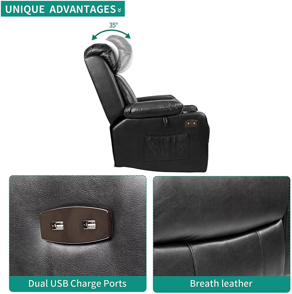Black Faux Leather Power Lift Recliner Chair with Massage Heat E52727