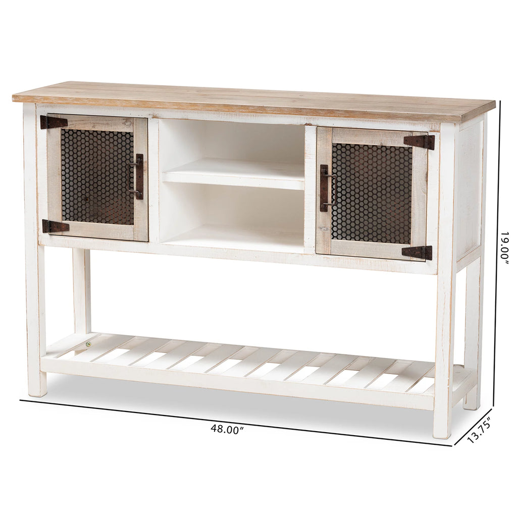 White and Oak Brown Wood 2-Door Sideboard Buffet I910