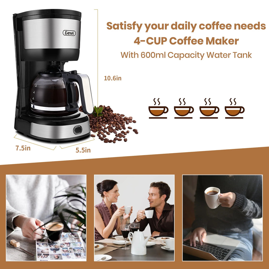 4-Cup Drip Coffee Maker with Glass Carafe O872