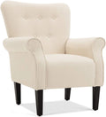 Beige Upholstered High Back Armchair with Wooden Legs L802327