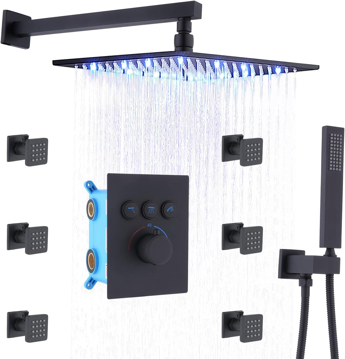 Brushed Gold 16 Inch Ceiling Mount Rain Shower System with Body Jets V379270