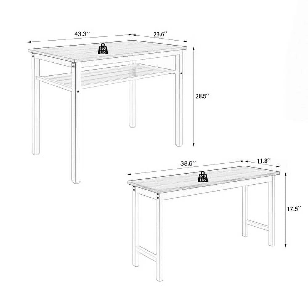 3 Pieces Farmhouse Kitchen Table Set with Two Benches W255134