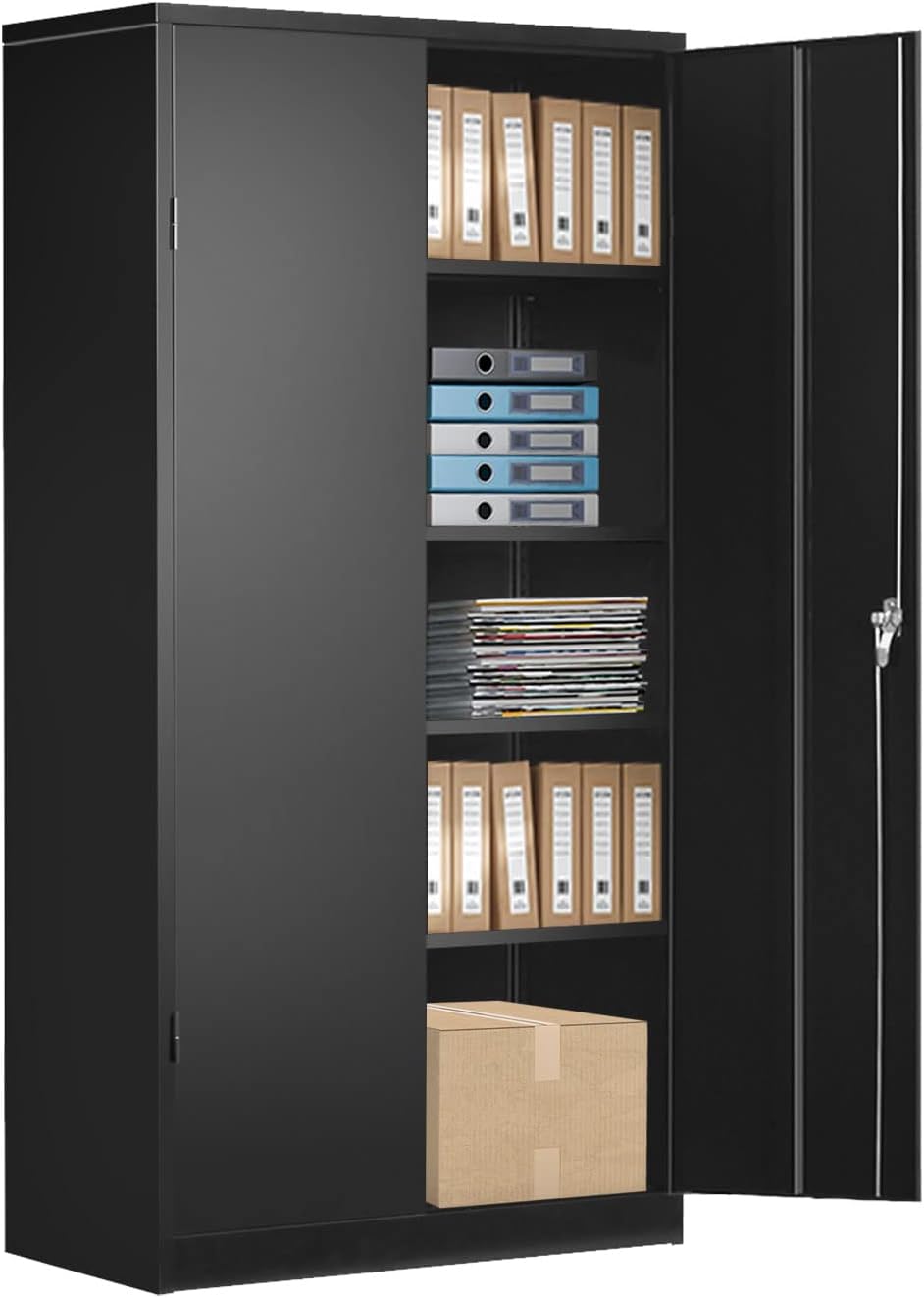 Tall White Lockable Steel Storage Cabinet with 2 Adjustable Shelves M616