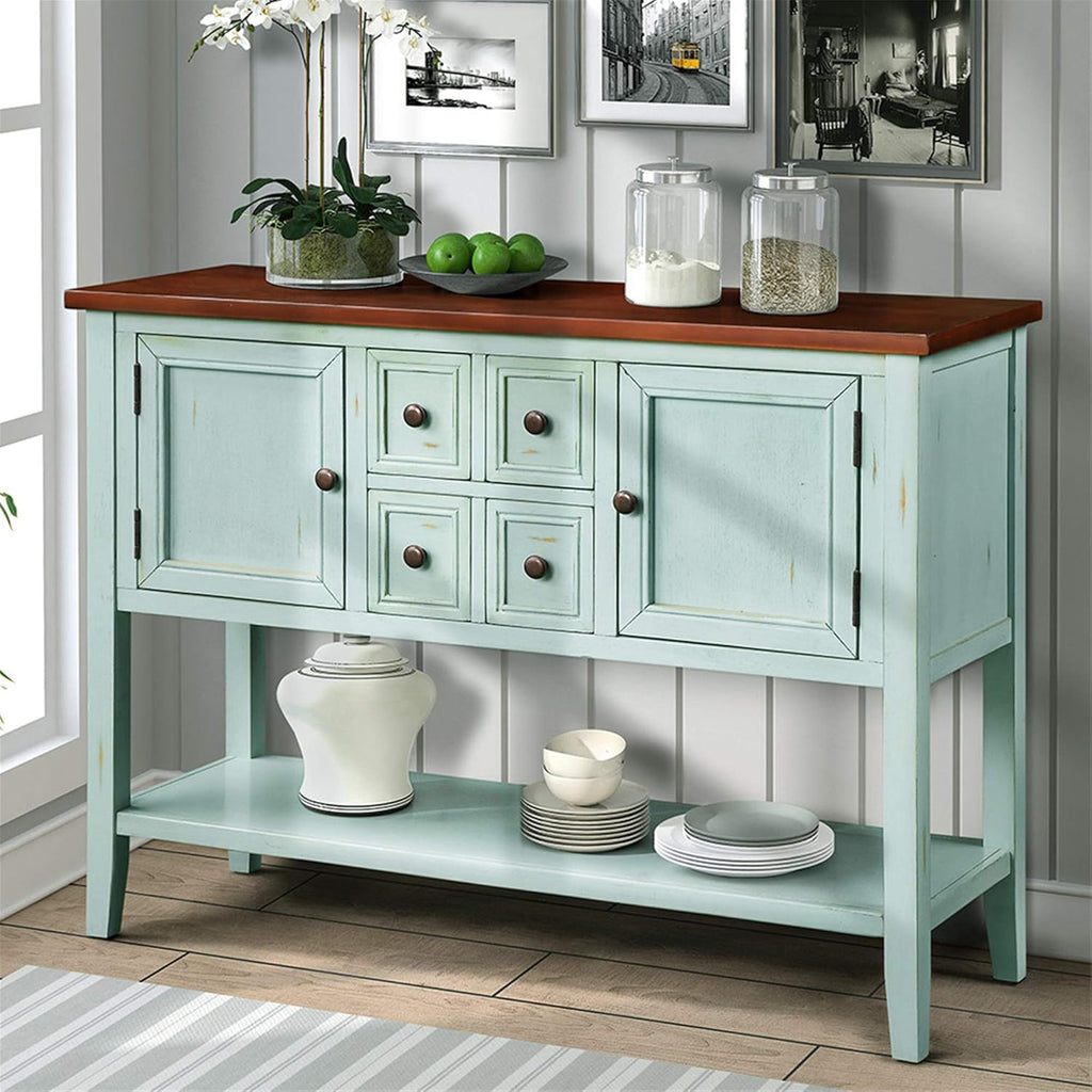 Antique Gray Console Table with Storage Drawers and Bottom Shelf K432