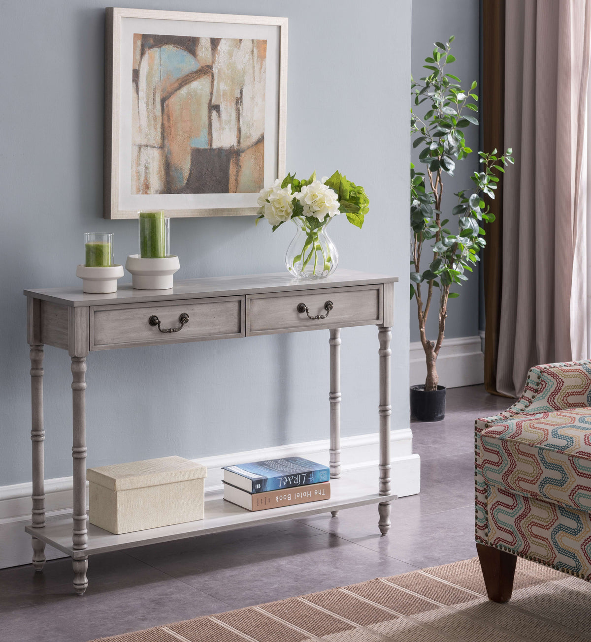 Washed Oak 2 Drawer Console Table with Shelf Z890814