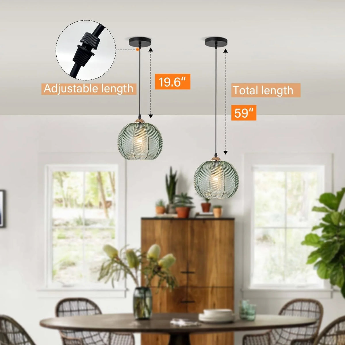 Green Glass Pendant Light Fixtures 2-Pack P956735