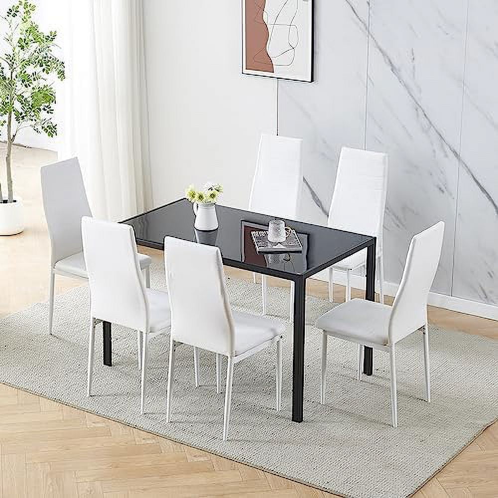 Grey Tempered Glass Dining Table Set with 2 White Faux Leather Chairs R579