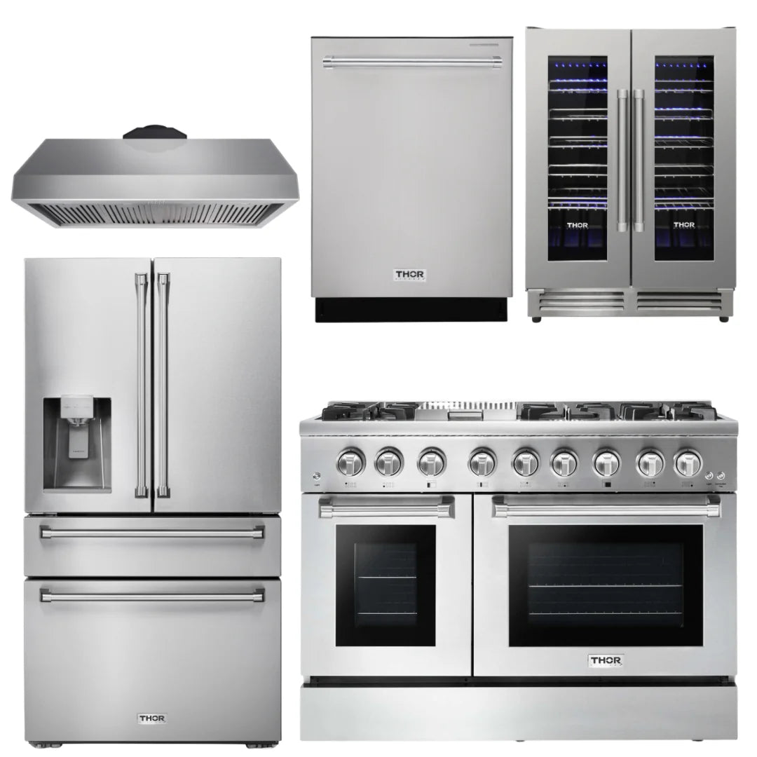48 Propane Dual Fuel Range, Range Hood, Refrigerator, Dishwasher, Wine Cooler U50640