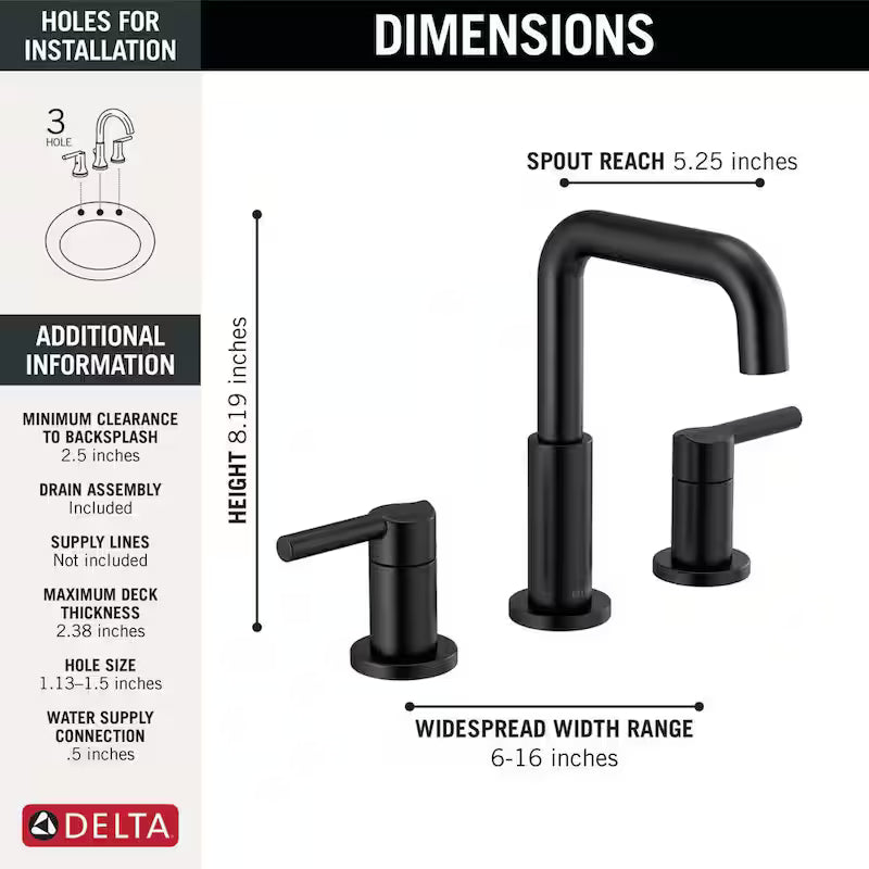 8 in. Widespread 2-Handle Bathroom Faucet Matte Black B690631