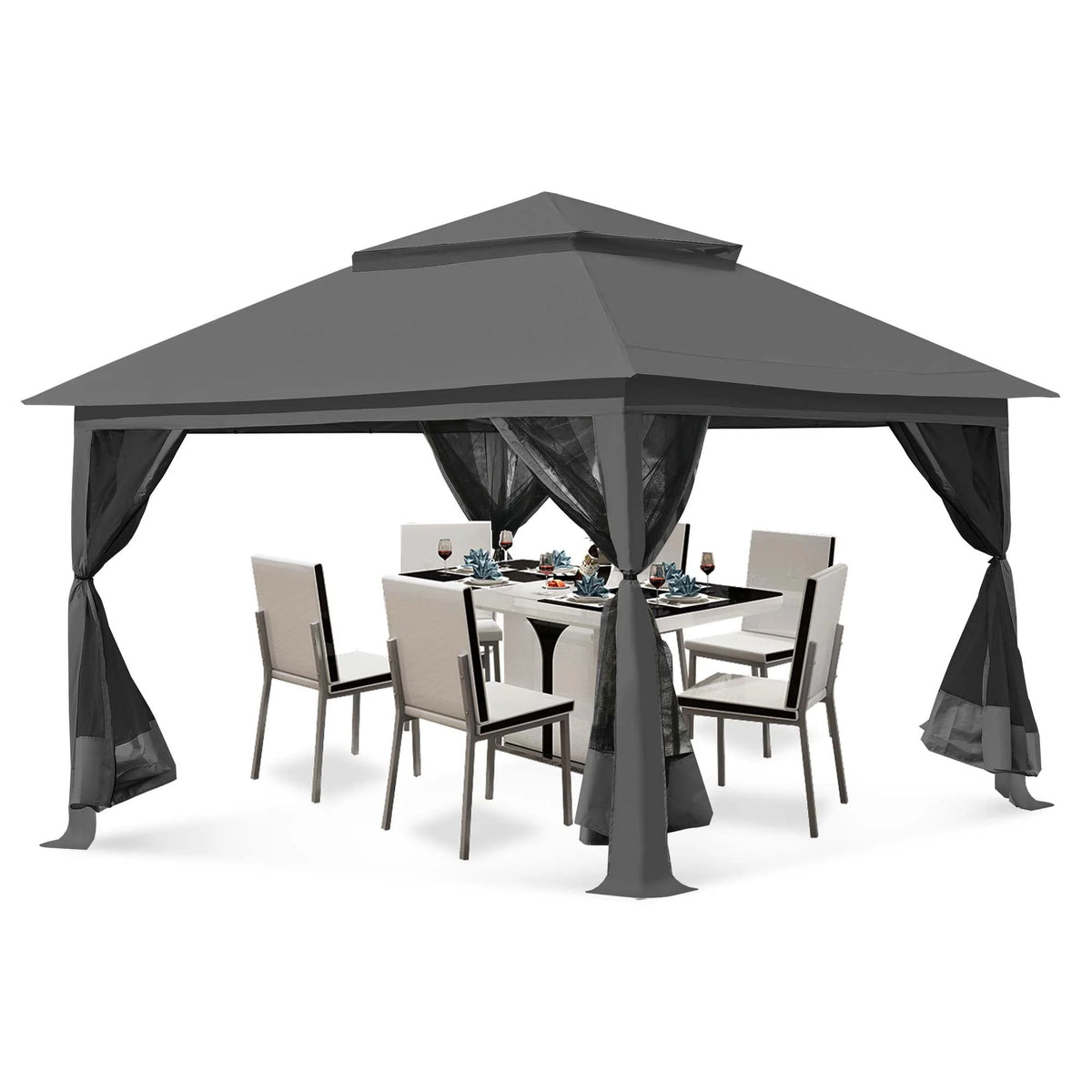 13 x 13 ft Pop up Gazebo Canopy Shelter with Mosquito Netting H513868