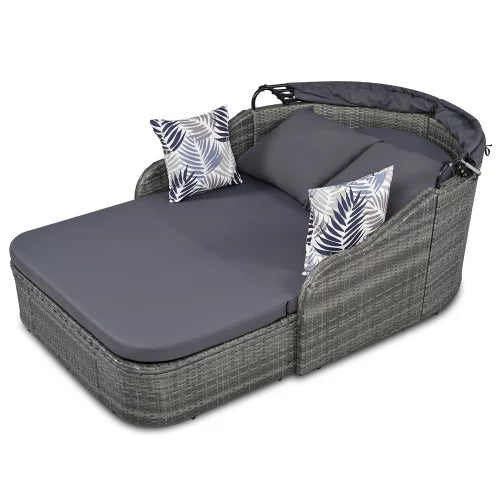 Gray Adjustable Canopy Outdoor Double Chaise Lounger C65304