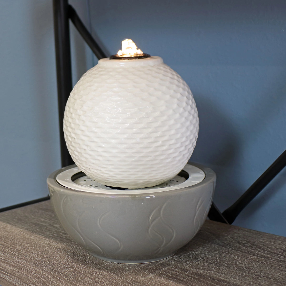 Patterned Sphere Indoor Water Fountain with Lights U5012