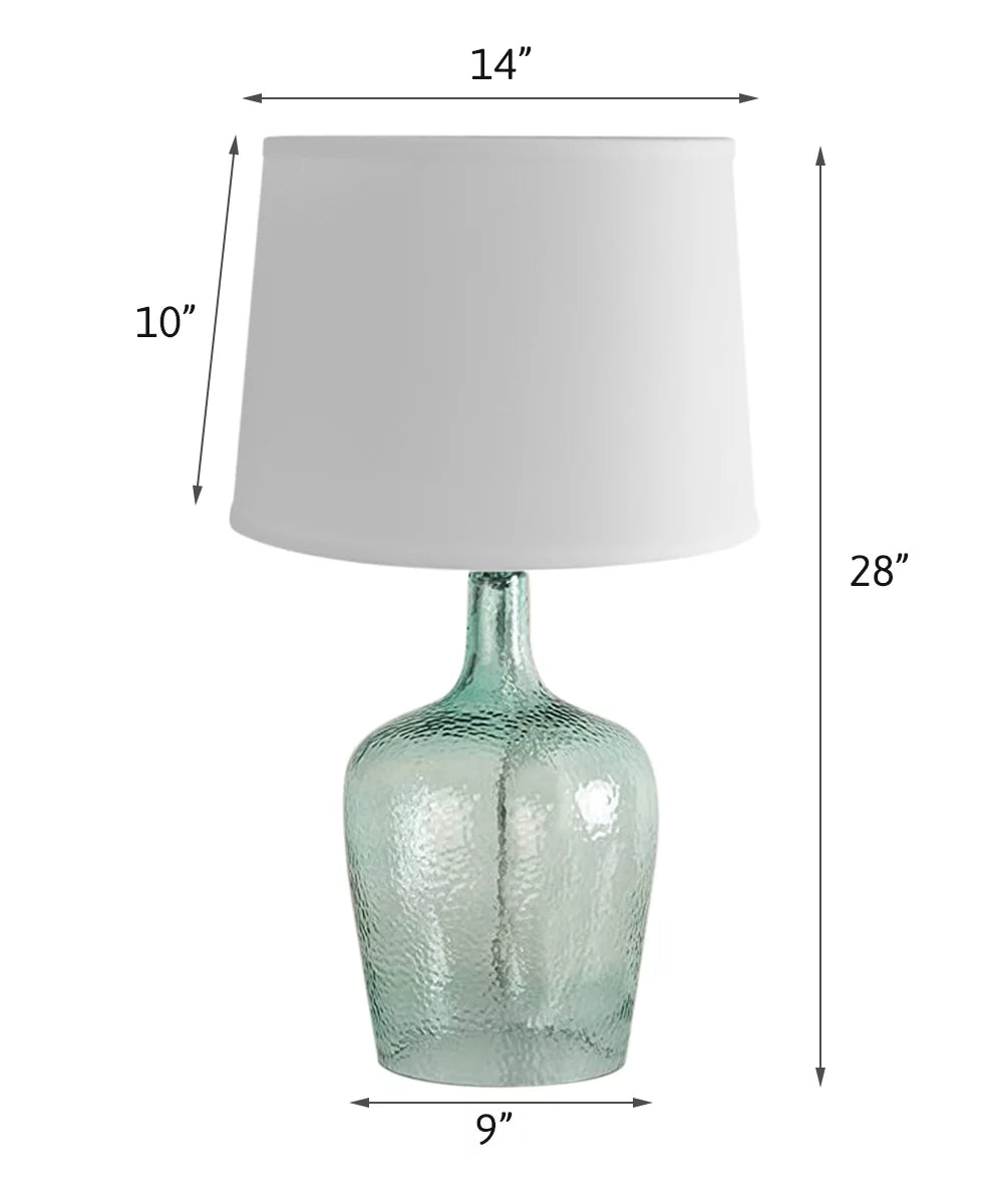 19" Hand-Blown Aqua Green Sea Glass Table Lamp with White Linen Drum Shade E8401