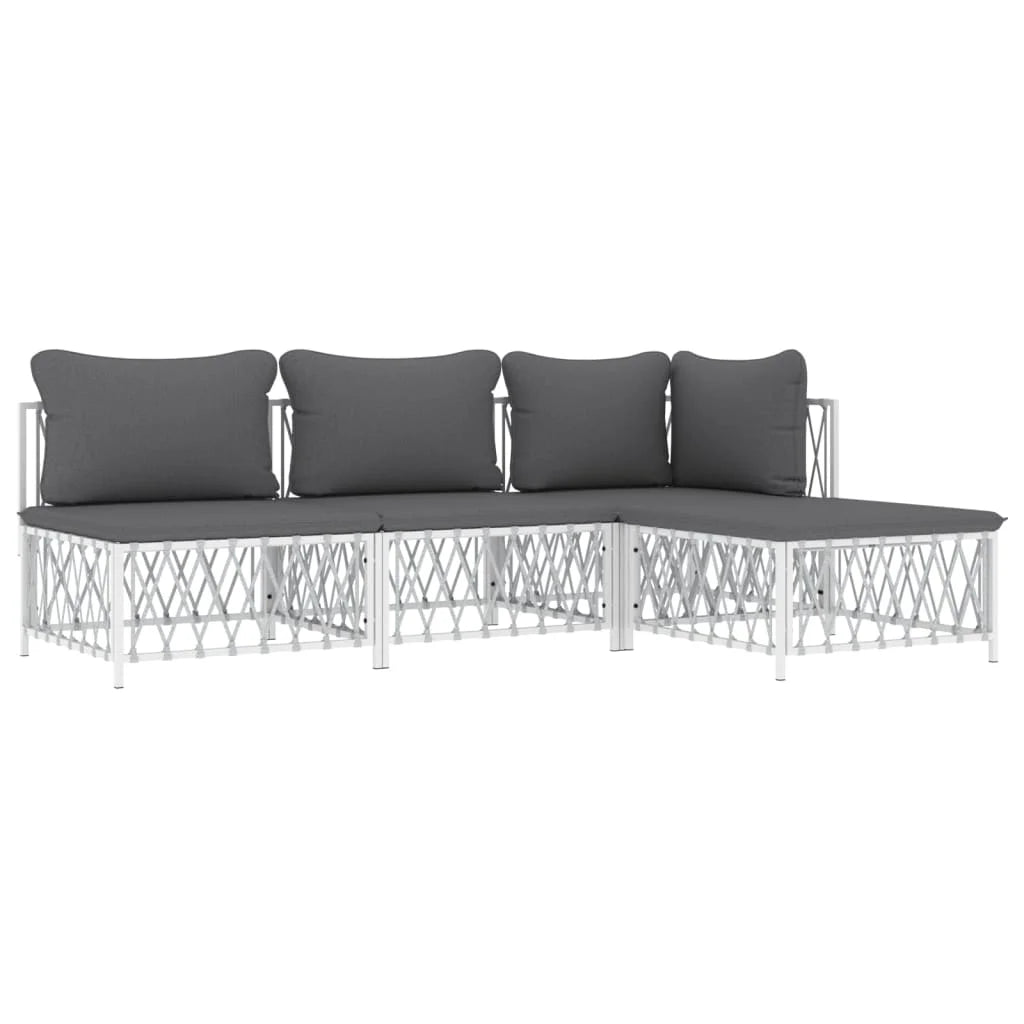 4 Piece Patio Set with Cushions White Steel P512896