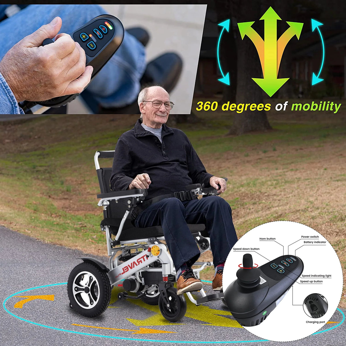 Folding Electric Wheelchair with Memory Gel Seat Cushion Q6651