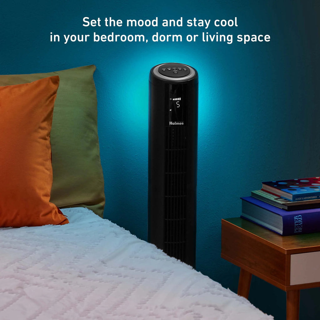 42 Oscillating Digital Tower Fan with Remote Control, Black I3050