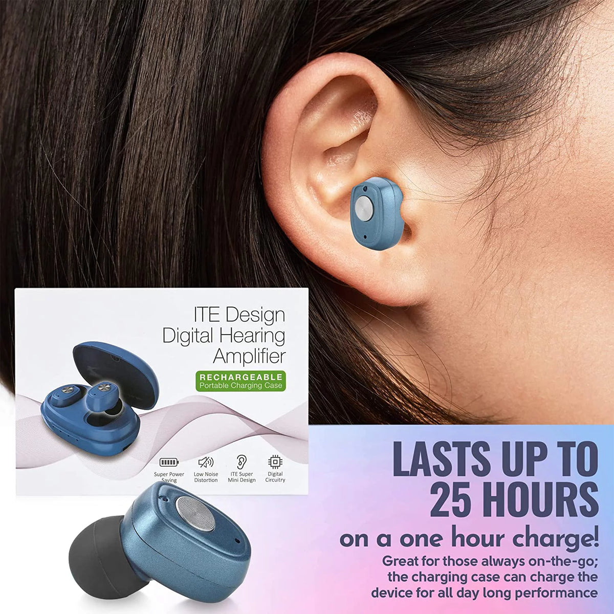 Rechargeable Hearing Amplifier Pair with Noise Cancelling Z964
