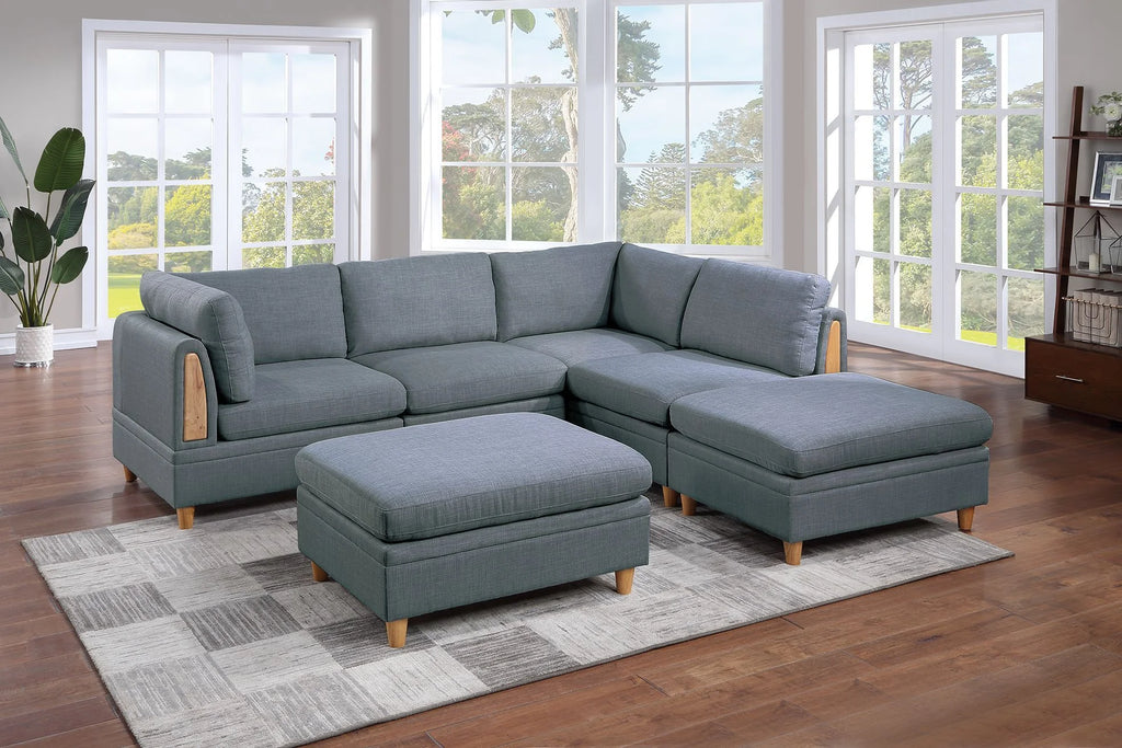 6pc Modular Sectional Sofa Set Steel Gray W4189