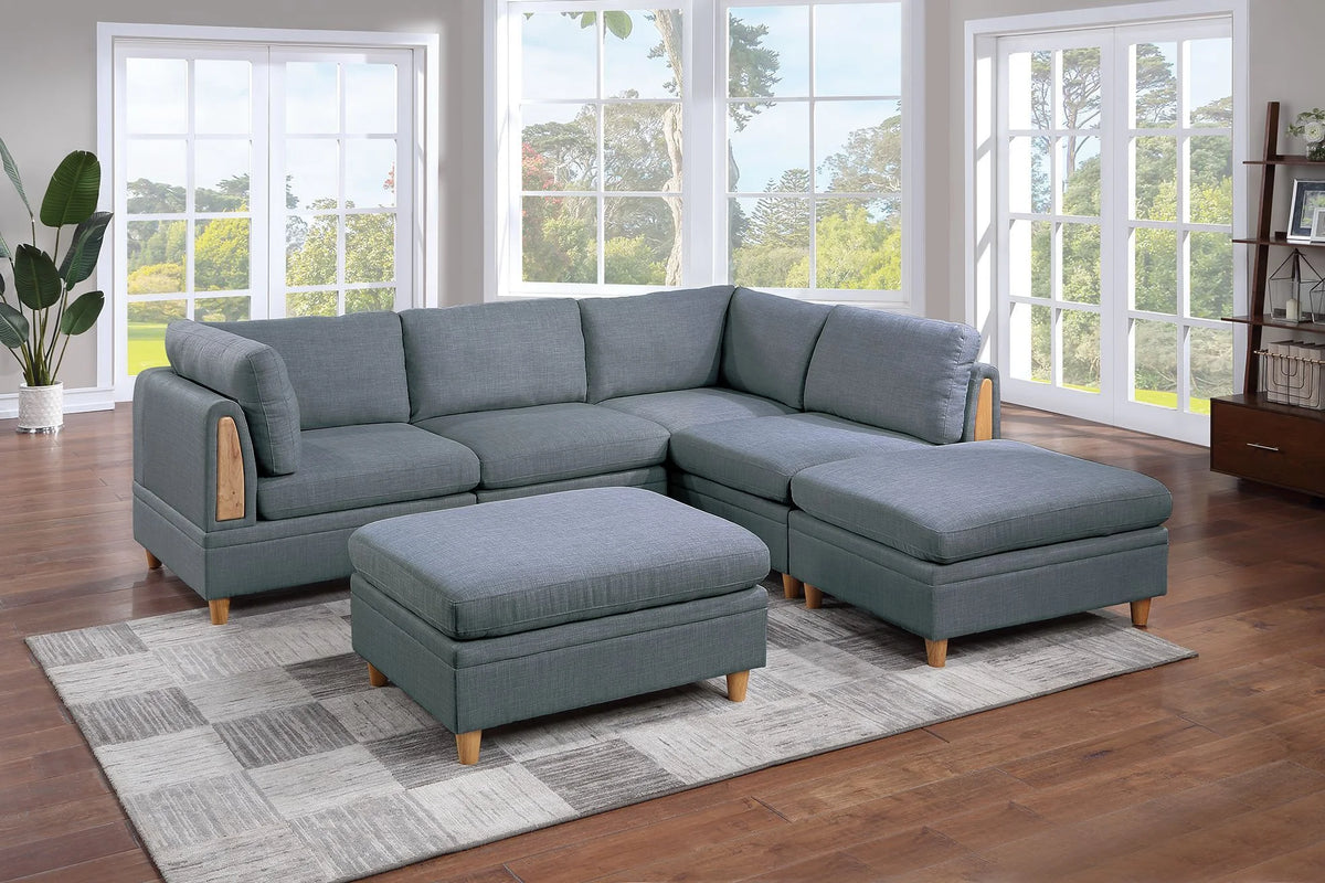 6pc Modular Sectional Sofa Set Steel Gray W4189