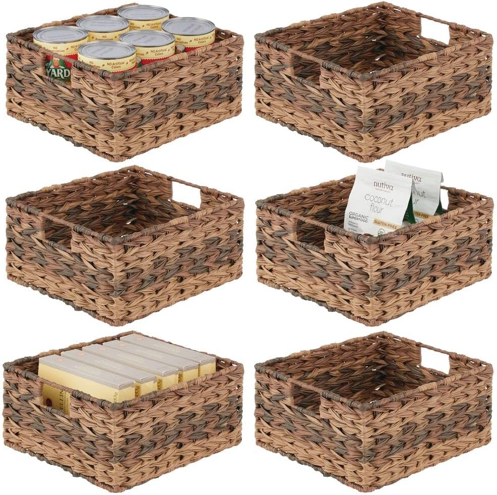 Woven Plastic Storage Organizer Basket Bin with Handles 6 Pack Gray Ombre R207
