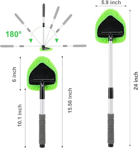 Portable Windshield Cleaner Tool with Extendable Handle and 4 Microfiber Towel Pads T164