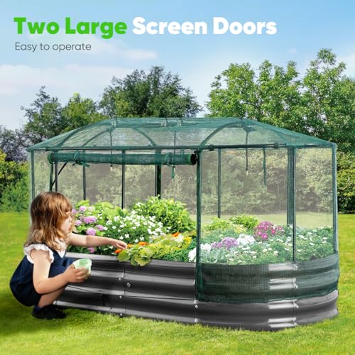 Galvanized Raised Garden Bed Kit with Self Watering System and Mesh Cover, 6x3x1Ft N108504