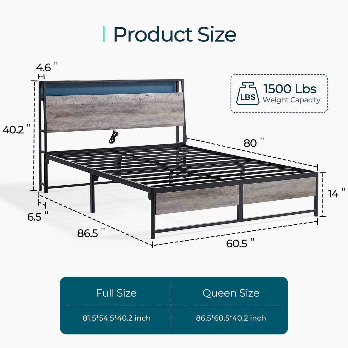Full Size Platform Bed Frame with Headboard and Storage Shelves B934021