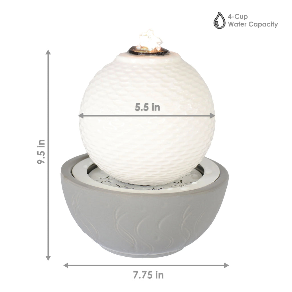 Patterned Sphere Indoor Water Fountain with Lights U5012