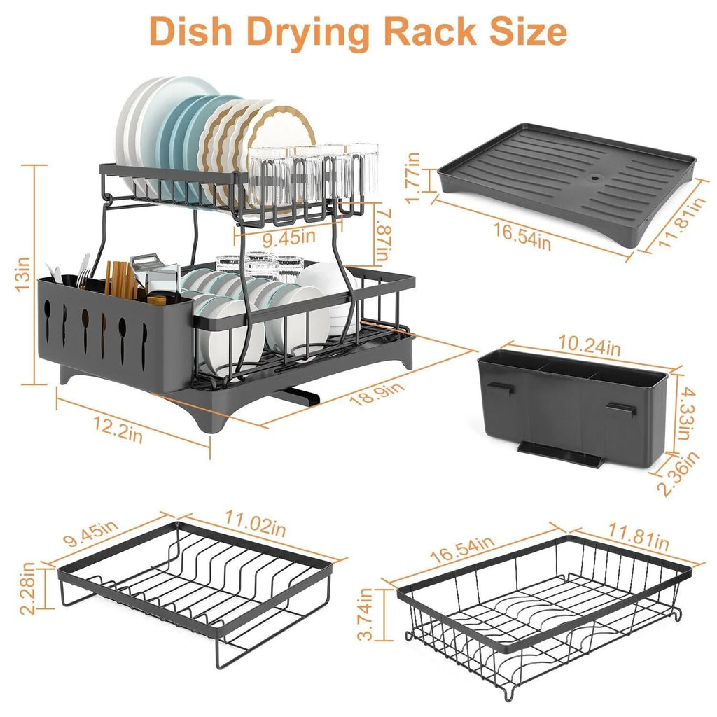 2 Tier Stainless Steel Dish Rack with Drainer J886