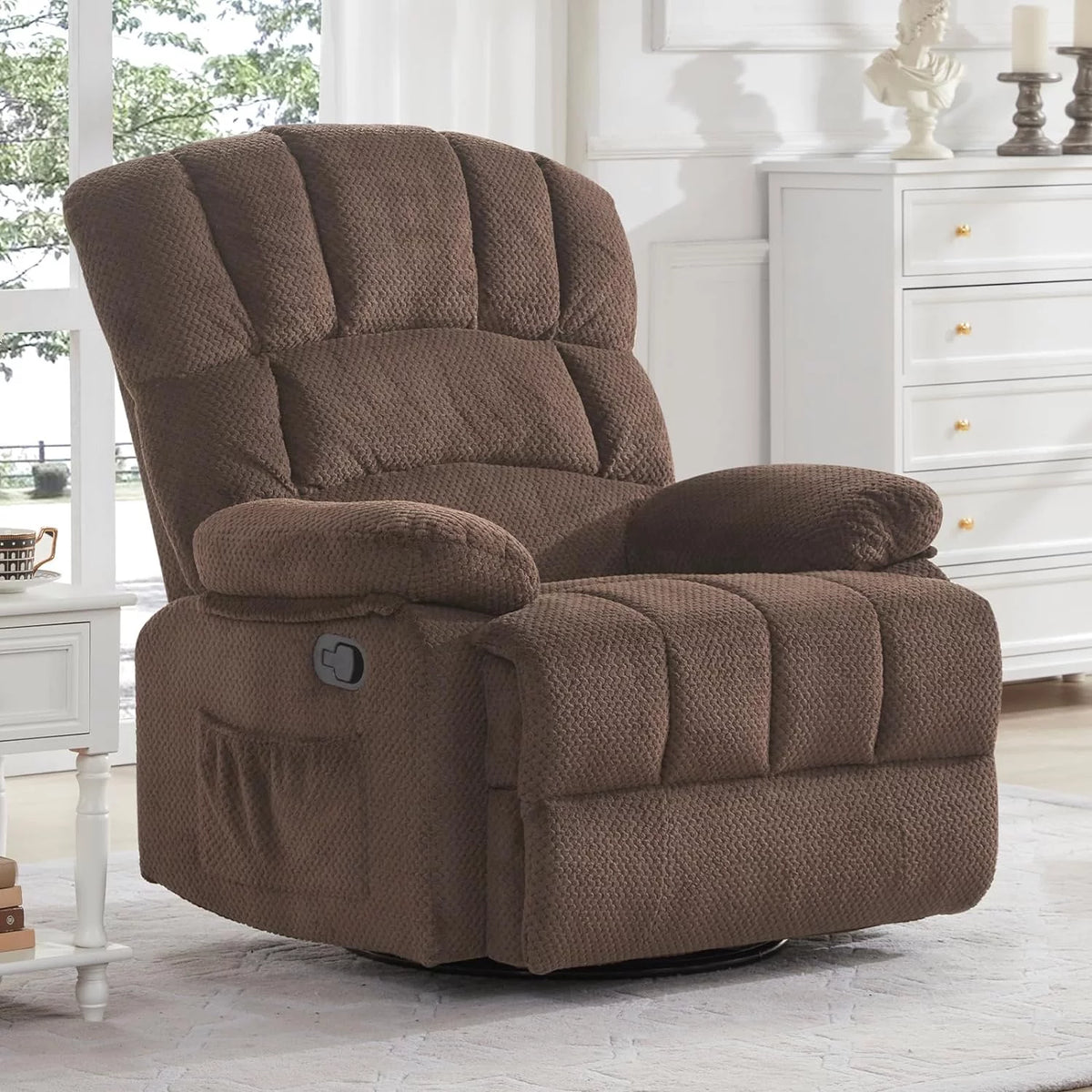 Oversized Dark Brown Manual Rocking Recliner Chair Y9538