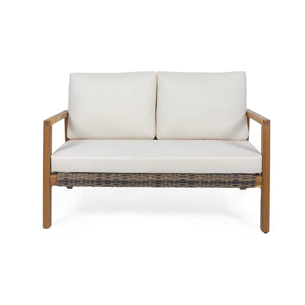 Acacia Wood Loveseat with Wicker Accents W9450