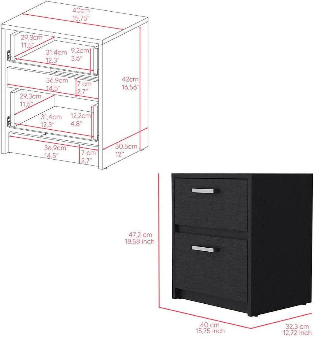 Black Two Drawers Nightstand R97654