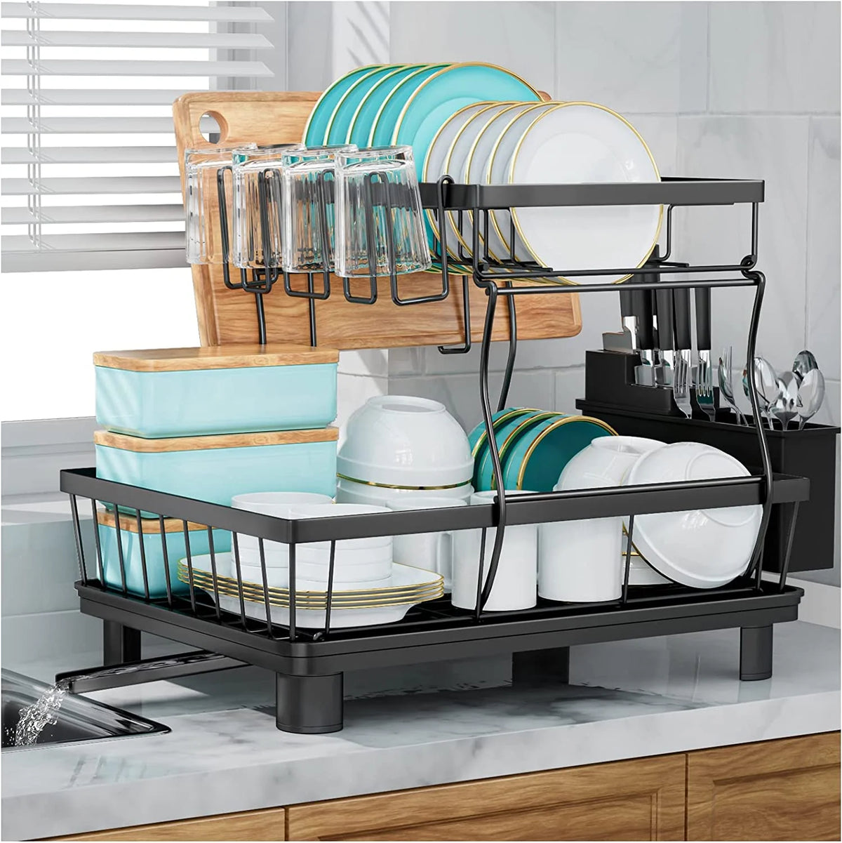 2 Tier Stainless Steel Dish Rack with Drainer J886