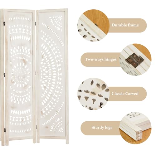 66.9 Inch 6 Panels Wood Carved Folding Room Divider R16229